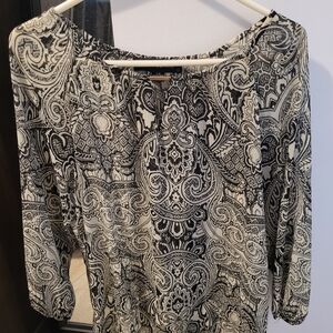 Women's Black and White Paisley Top
